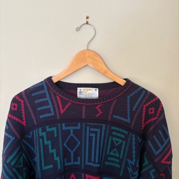 London Fog Other - Vintage 90s London Fog Geometric Knit Sweater - Grandpacore Bold Multi Colour
